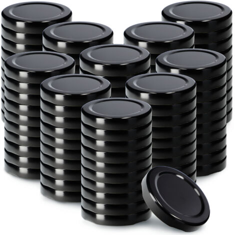 KADAX Lot de 100 couvercles à visser - Diamètre : 53 mm - En métal - Compatible avec les bocaux de 115 ml - Avec 4 dents d'encliquetage - Noir (1/5)