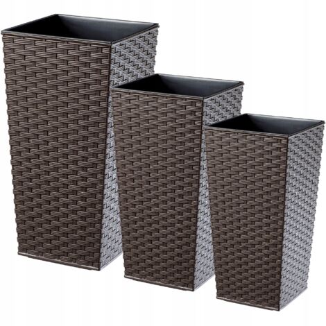 KADAX Pot de Fleur Haut, Grande Jardiniere pour Interieure et Exterieure, Bac à Fleurs Imitant Le Rotin (Marron, Lot de 3: 57 cm, 68 cm, 75 cm) (1/5)