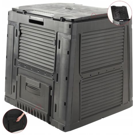 Kadax – Composteur de jardin en plastique 470 l – Couvercle pliable – Résistant aux intempéries – Dimensions 79 x 79 x 79 cm – Noir