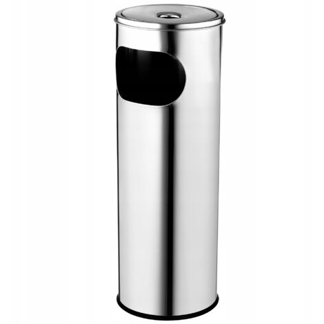 Kadax – Cendrier sur pied en acier inoxydable 18L – Poubelle d'extérieur avec couvercle – Base antidérapante pour stabilité – Argent