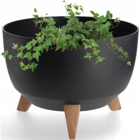 KADAX Cache-pot de fleurs sur pieds avec support de fleurs 33 cm Bol rond noir