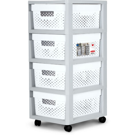 Curver – Chariot à roulettes Infinity – 4 tiroirs 10 l – Étagère légère en plastique – Design scandinave – Couleur blanche (1/5)