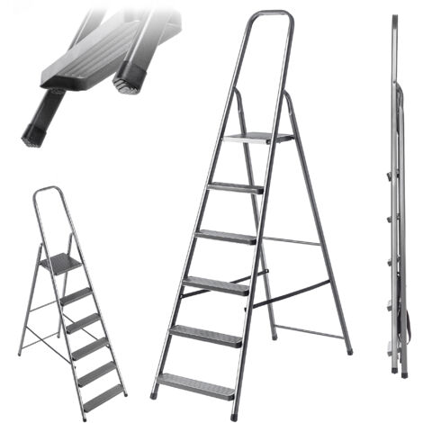 Kadax – Échelle en acier 6 marches – Échelle pliante unilatérale 125 kg – Conçue pour travaux à domicile et projets de bricolage