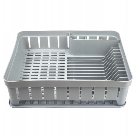 KADAX Égouttoir à vaisselle rectangulaire avec porte-couverts, égouttoir à vaisselle avec bac d'égouttement, égouttoir pour cuisine, gris clair (1/5)