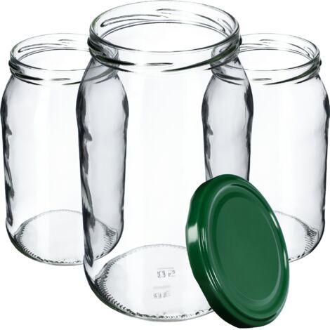 KADAX Lot de 8 bocaux de conservation en verre pour couvercle à visser - 900 ml - Pour confiture, conservation, conserves, verts (1/5)