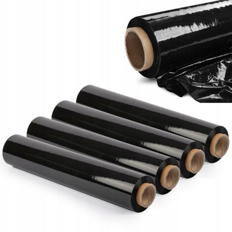 KADAX Lot de 4 films étirables noirs - 300 x 50 cm - 3 kg - Pour meubles, entrepôt, transport, film d'emballage résistant