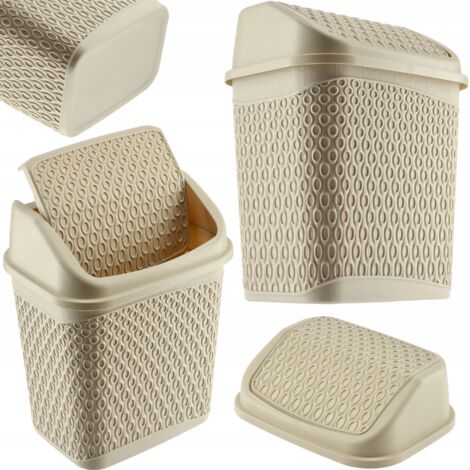 KADAX Poubelle de salle de bain beige 6,2 L Conteneur de salle de bain inclinable (1/5)