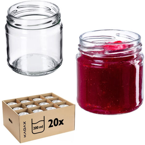 KADAX Lot de 20 petits bocaux à confiture, 200 ml, diamètre : 66 mm, ronds, pour miel et épices, hermétiques, sans couvercle