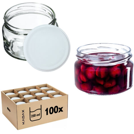 KADAX Lot de 100 petits bocaux de confiture avec couvercle - 250 ml - hermétiques - Pour cadeau - Pour miel et épices - Blanc (1/5)