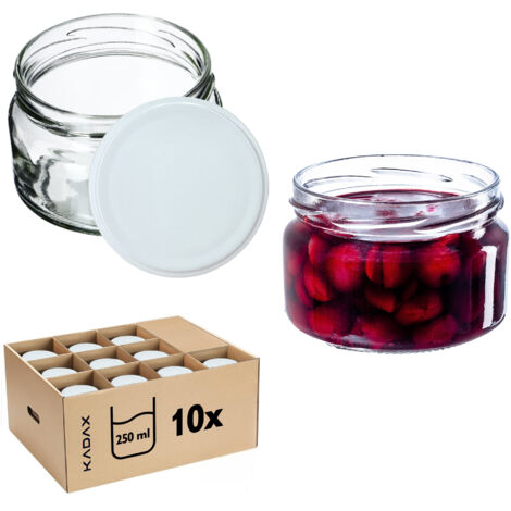 KADAX Lot de 10 petits pots à confiture avec couvercles hermétiques, 250 ml, idéaux comme cadeau pour miel et épices, blancs