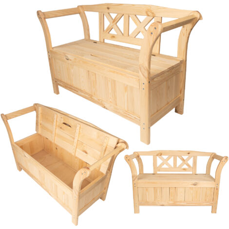 Kadax – Banc de jardin en bois avec coffre de rangement – Dossier ergonomique – Longueur 119 cm – Pour terrasse et espaces extérieurs