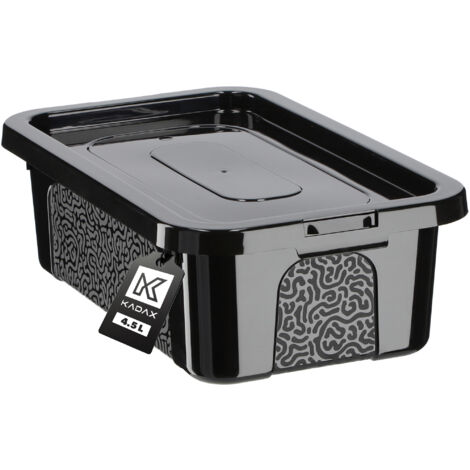 KADAX Boîte de rangement rectangulaire avec couvercle, boîte de rangement empilable, en plastique, boîte de rangement peu encombrante (4,5 l, noir) (1/5)