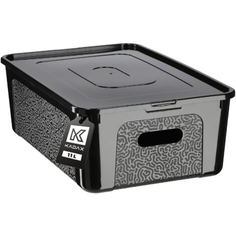 KADAX Boîte de rangement rectangulaire avec couvercle, boîte de rangement empilable, en plastique, boîte de rangement peu encombrante (11 l, noir) (1/5)