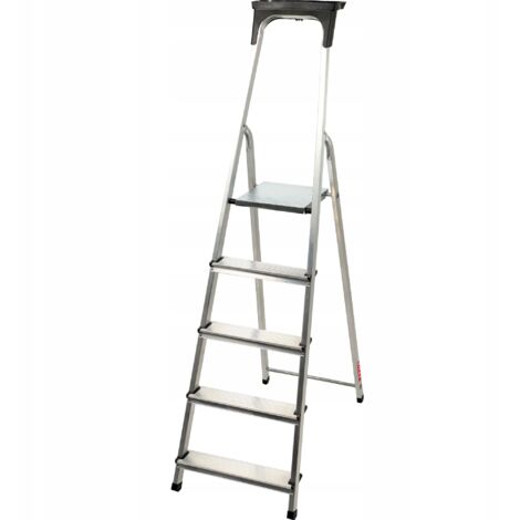 Kadax – Échelle de ménage en aluminium 5 marches – Capacité 125 kg – Étape pliable avec étagère – Pieds antidérapants pour sécurité accrue