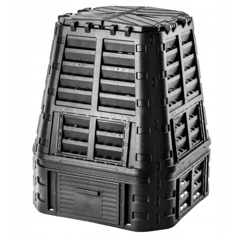 Kadax – Composteur de jardin 740L – Plastique 100 % recyclé – Système d'irrigation goutte à goutte – Ventilation optimale – Couleur noire