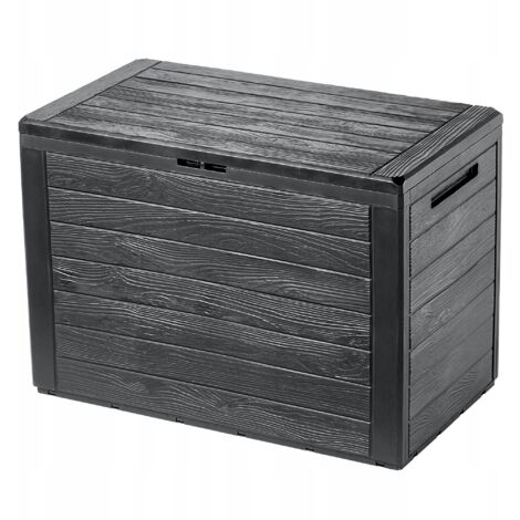 Kadax – Coffre de jardin 190L en plastique résistant – Imite le bois naturel – Pour balcon et terrasse – Sécurisable avec cadenas