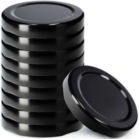 KADAX Lot de 10 couvercles à visser - Diamètre : 53 mm - En métal - Compatible avec les bocaux de 115 ml - Avec 4 dents d'encliquetage - Noir