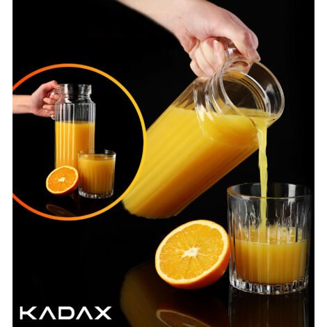 KADAX Pichet en Verre, Élégante Carafe pour Sublimer le Service de Boissons Fraîches telles que l'Eau, le Jus et la Limonade, Cruche avec Poignée (1.1L
