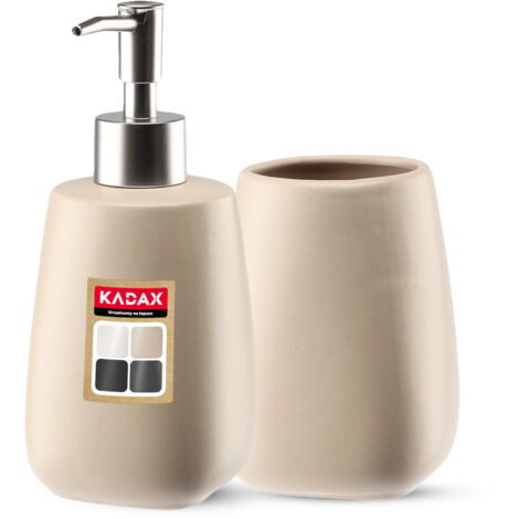 Ensemble de salle de bain, distributeur de tasse en céramique beige 2 en 1 (1/5)