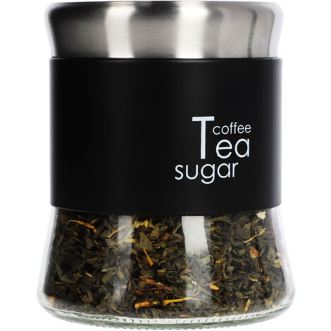 KADAX Café Thé Sucre Récipient en Verre avec Couvercle Noir 750 ML (1/5)