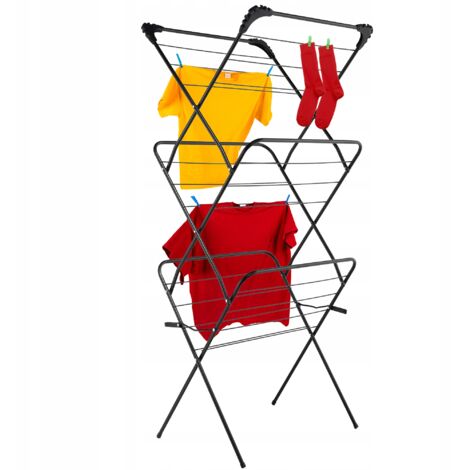 Kadax – Séchoir tour en acier noir 15m – Sèche-linge 10 kg avec pieds antidérapants – Pour intérieur et extérieur – Design élégant