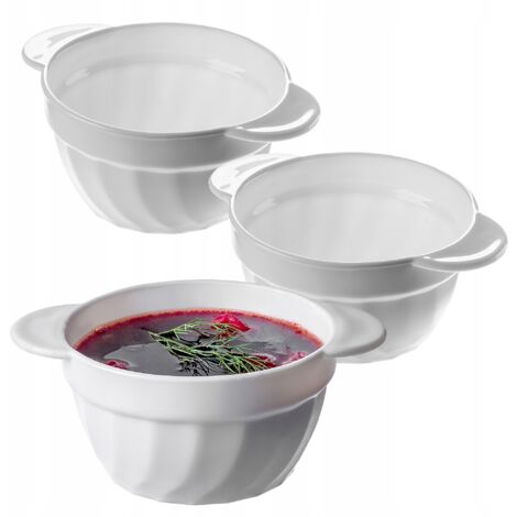 KADAX Lot de 3 bols à soupe, 650 ml, en verre renforcé, 18,5 x 14 x 8 cm, avec double poignées, soupière pour soupes, crèmes, bouillons (1/5)