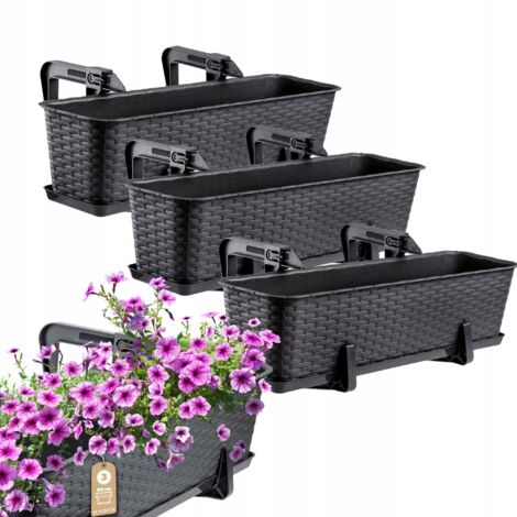 KADAX Jardinière de Balcon Pot de Fleurs Pot de Fleur 60cm Anthracite Supports Support 3pcs (1/5)