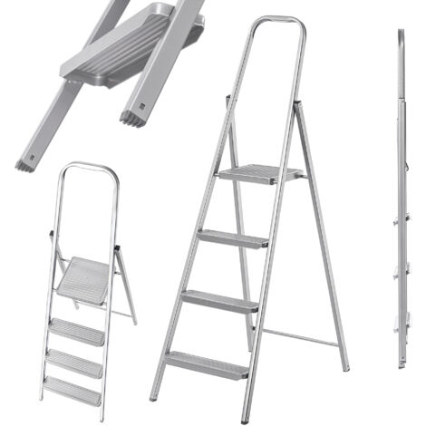 KADAX Échelle en acier, 4 marches, universelle, unilatérale, pliable, maison (1/5)