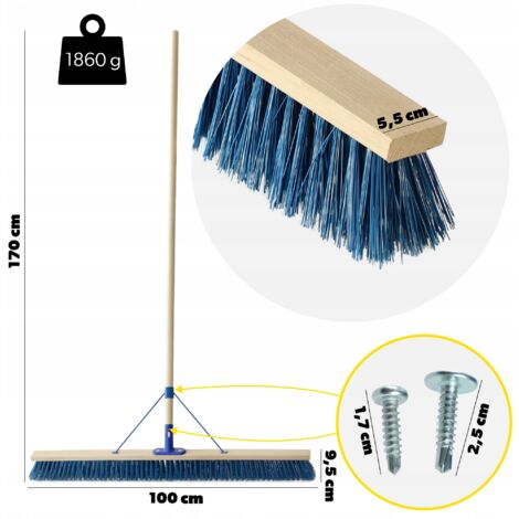 Kadax Balai De Rue Grand Format 100 Cm - Manche Bois Long 160 Cm, Brosse Robuste Pour Sol, Cour, Terrasse Et Extérieur