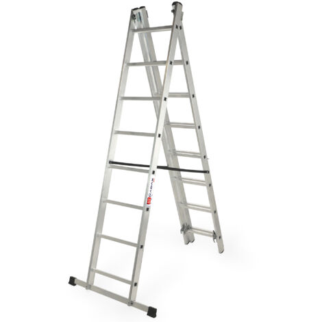 KADAX Échelle Transformable de 3 Plans, Échelle Coulissante en Aluminium, Échelle Double pour Travaux Domestiques et Professionnels (8 Marches)