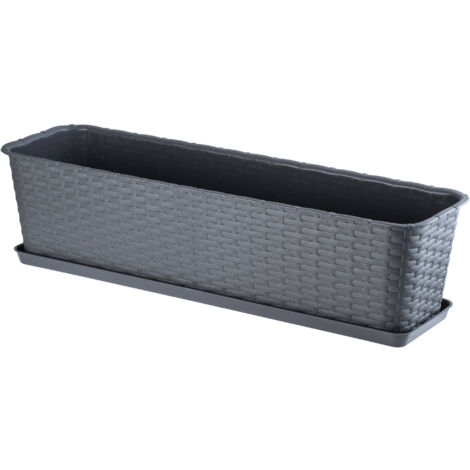 KADAX Jardinière Rectangulaire 60 cm, Balconnière en Plastique Aspect Rotin avec Soucoupe pour Embellir Votre Espace Extérieur (Graphite) (1/5)