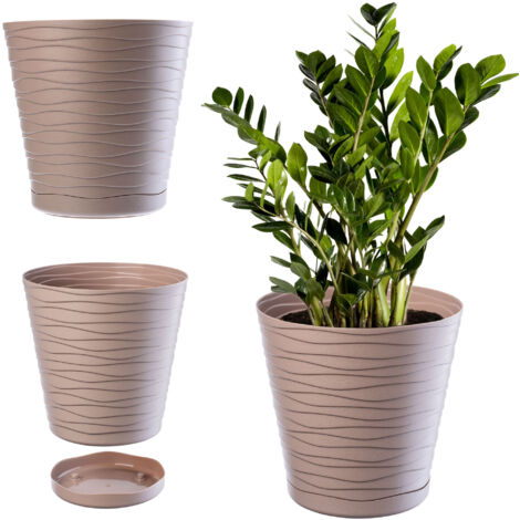 KADAX Pot de Fleurs en Plastique avec Soucoupe Incorporée, Pot de Plantes avec Conception Raffinée pour la Décoration d'Intérieur (19 cm, Beige) (1/5)