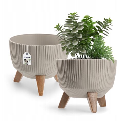 Kadax – Pot de fleur sur pieds 24 cm – Bol rond beige en plastique durable – Insert pour hydratation – Protection UV – Stabilité accrue (1/5)
