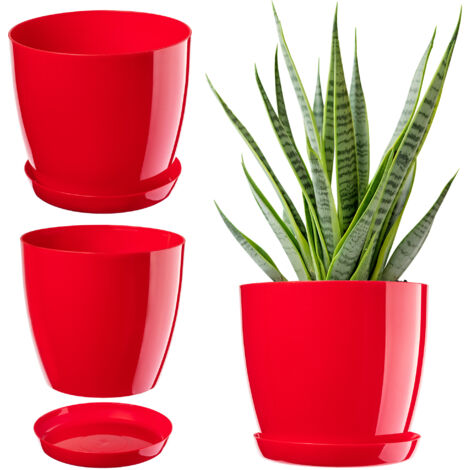 KADAX Pot de Fleurs avec Support Couvercle en Plastique Pot de Fleurs 28 cm Fleurs Rouges