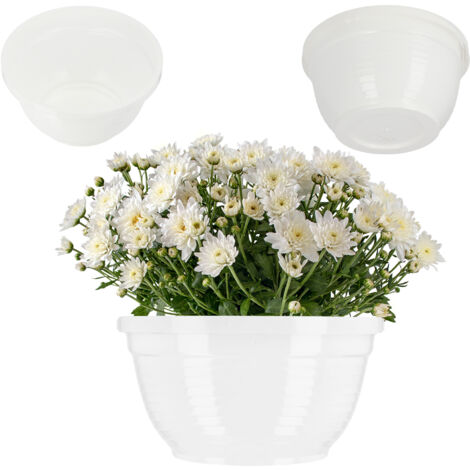 KADAX Bol à fleurs rond en plastique - Résistant aux intempéries - Pour l'extérieur - Bol funéraire léger pour fleurs - Diamètre : 13 cm - Blanc (1/5)