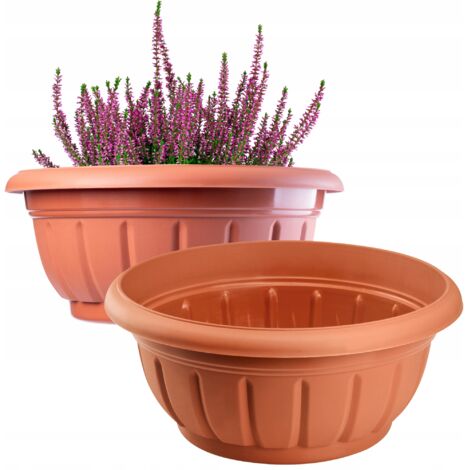 KADAX Grand Pot de Fleur en Plastique Résistant aux Intempéries, Jardinière Ronde pour Aménagement Extérieur de Jardin (Lot de 2: 34 cm, Terre Cuite) (1/5)