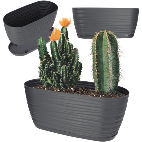 KADAX Pot de Fleur Pot de Fleur 27 cm Couvercle Ovale Support de Fleur en Plastique Anthracite (1/5)