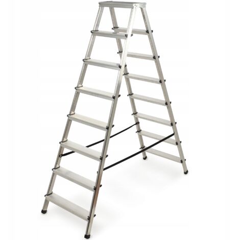 KADAX Échelle Double en Aluminium, Équipée de Marches Antidérapantes et d'une Conception Pliable Facilitant Le Stockage et Le Transport (8 Marches)
