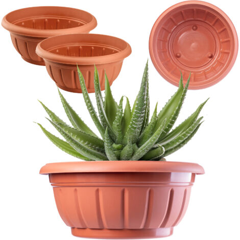 KADAX Grand Pot de Fleur en Plastique Résistant aux Intempéries, Jardinière Ronde pour Aménagement Extérieur de Jardin (Lot de 2: 20 cm, Terre Cuite)