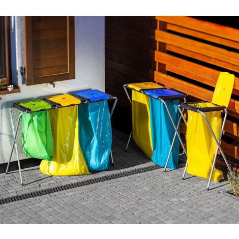 Porte-Sacs Poubelle KADAX - Support De Tri Intérieur/Extérieur - Jaune - Gestion Déchets Pratique