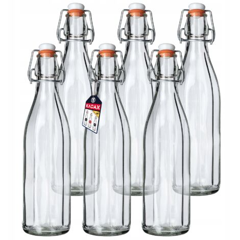 Kadax – Bouteille en verre 750 ml – Bouchon hermétique en métal – Lot de 6 pour conservation kombucha, limonade, jus maison – Verre épais