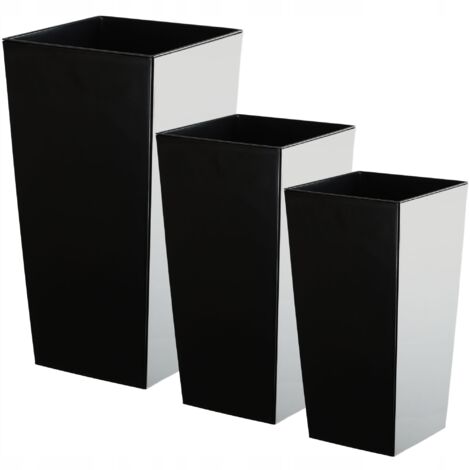 Kadax – Pot de fleurs en plastique noir – Lot de 3 (36 cm, 46.5 cm, 57.5 cm) – Résistant au gel – Design moderne pour intérieur et extérieur