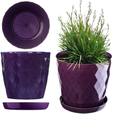 KADAX Pot de Fleurs en Plastique avec Soucoupe Intégrée, Pot de Plante pour Une Décoration Florale Moderne dans l'espace Interieur (14 cm, Violet)