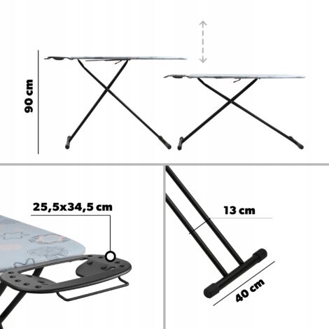 KADAX Planche à Repasser Pliable 120x42 Cm Bleu - Hauteur Réglable, Housse Coton, Support Fer & Vêtements