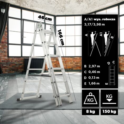 KADAX - Échelle en aluminium, avec main courante, charge maximale : 150 kg, échelle en 3 versions, escabeau domestique pliable, avec compartiment pour pinceaux, pieds antidérapants (5 marches