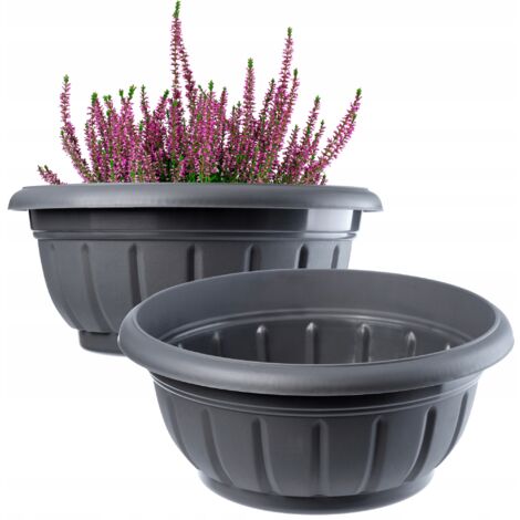 KADAX Grand Pot de Fleur en Plastique Résistant aux Intempéries, Jardinière Ronde pour Aménagement Extérieur de Jardin (Lot de 2: 20 cm, Anthracite) (1/5)