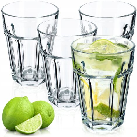 KADAX Lot de 4 verres à boisson, longs, en verre neutre/calcium, lavables au lave-vaisselle, empilables, à cocktail, à café, à thé, Amelie 365 ml (1/5)