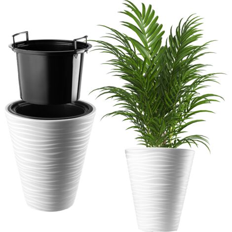 KADAX Pot de Fleur Pot de Fleur 30 cm Couvercle avec Insert Support de Fleur en Plastique Blanc (1/5)