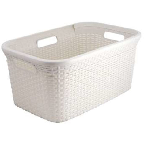 Curver – Panier à linge rectangulaire 45 L en rotin blanc – Largeur 592 mm – Hauteur 270 mm – Poignée de transport – Certification CE (1/10)