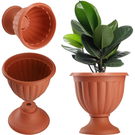 KADAX Pot de fleurs rond en plastique léger en terre cuite pour extérieur, jardin, terrasse (29 cm, terre cuite) (1/5)